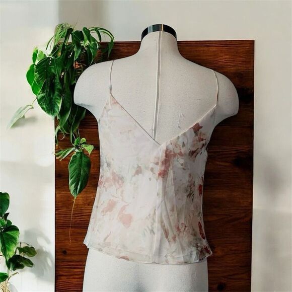 Jenny Yoo White Green Pink Cropped Tank Top Floral 0 Chiffon Abstract - Picture 2 of 8
